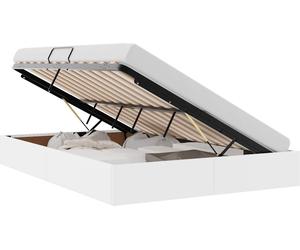 vidaXL Estructura de cama tipo otomana, color blanco puro, 140 x 200 cm, tapizada en cuero sintético