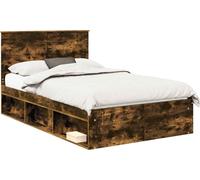 vidaXL, estructura de cama universal, color roble ahumado, 120 x 190 cm, madera maciza de pino