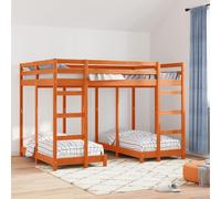 vidaXL Estructura de litera triple Marrón cera 140 x 200 cm