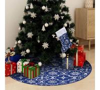 vidaXL Falda del Árbol de Navidad de Lujo con Calcetín Navideña Decoración Adorno Alfombrilla Base Dulces Regalos Salón Hogar Interior Tela Azul 90 cm
