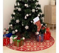vidaXL Falda del árbol de Navidad de lujo con calcetín tela roja 90 cm