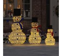 vidaXL Familia de Muñecos de Nieve Navideños 3 uds. Blanco Cálido Tela