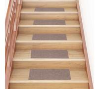 vidaXL Felpudos autoadhesivos para escaleras, 15 unidades, 60 x 25 cm, color marrón claro, rectangulares