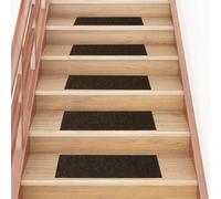 vidaXL Felpudos autoadhesivos para escaleras, 15 unidades, 76 x 20 cm, marrón, rectangulares