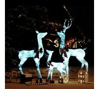 vidaXL Figuras familia de renos de Navidad blanco y plateado 201 LED