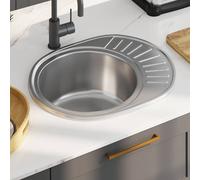 vidaXL Fregadero cocina con colador y sifón acero inoxidable ovalado