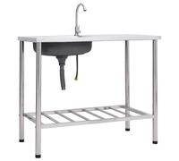 vidaXL Fregadero de camping de un seno y grifo acero inoxidable
