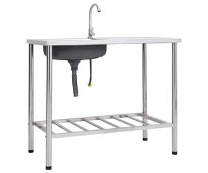 vidaXL Fregadero de camping de un seno y grifo acero inoxidable