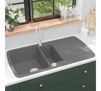 vidaXL Fregadero de cocina con dos senos de granito gris