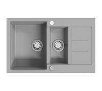 vidaXL Fregadero de cocina 2 senos - Granito gris - Con caño