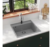 vidaXL Fregadero de cocina con rebosadero granito gris