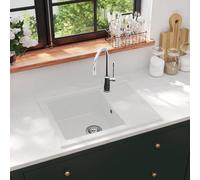 vidaXL Fregadero de cocina con rebosadero ovalado granito blanco