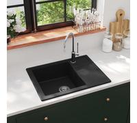 vidaXL Fregadero de cocina con rebosadero ovalado granito negro
