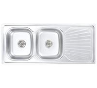 vidaXL: Fregadero de cocina de acero inoxidable con doble cuba, colador y sifón