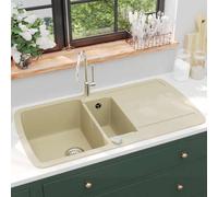 vidaXL Fregadero de cocina de granito con dos senos beige