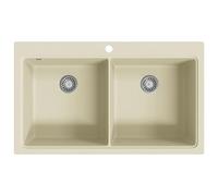 vidaXL Fregadero de cocina de granito con dos senos – Resistente, escurreplatos – Beige