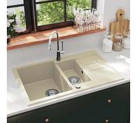 vidaXL Fregadero de cocina de granito con dos senos y escurridor Beige