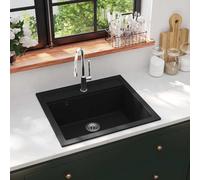 vidaXL Fregadero de cocina de granito con un seno negro