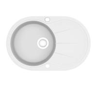 vidaXL Fregadero de cocina de granito – Lavabo con seno ovalado – Blanco