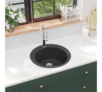 vidaXL Fregadero de cocina de 1 seno redondo – Granito negro – Encimera