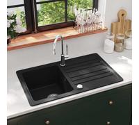 vidaXL Fregadero de cocina de granito con un seno y escurridor negro