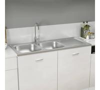 vidaXL Fregadero de cocina doble seno acero inoxidable 1200x500x155 mm