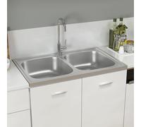 vidaXL Fregadero de cocina doble seno acero inoxidable 800x500x155 mm