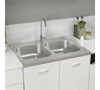 vidaXL Fregadero de cocina doble seno acero inoxidable 800x600x155 mm