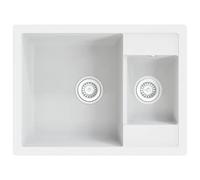 vidaXL Fregadero de cocina doble seno con rebosadero granito blanco