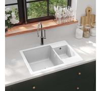 Fregadero De Cocina Doble Seno Con Rebosadero Granito Blanco Vidaxl