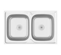 vidaXL Fregadero de cocina doble seno acero inoxidable 800x500x155 mm