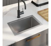 vidaXL Fregadero de cocina hecho a mano - Pila lavabo integrado con grifo de acero inoxidable
