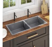 vidaXL Fregadero de cocina hecho a mano – acero inoxidable – plateado, negro