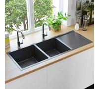 vidaXL Fregadero de cocina hecho a mano acero inoxidable negro