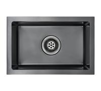 vidaXL Fregadero hecho a mano con colador acero inoxidable negro