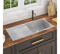 vidaXL Fregadero de Cocina Hecho a Mano de Acero Inoxidable Lavabo Color Negro, Plateado, y mas