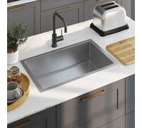 vidaXL Fregadero de cocina hecho a mano de acero inoxidable