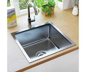 vidaXL Fregadero de Cocina Hecho a Mano Pila Lavabo Alberca Servicio Comedor Grifo Lavar Olla Platos Integrado Acero Inoxidable