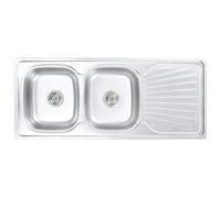vidaXL Fregadero de doble seno con colador y sifón, acero inoxidable integrado