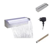 vidaXL Fuente de cascada para piscina con luces LED, rectangular, acero inoxidable, 30 cm - Fuentes y cascadas