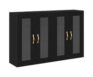 vidaXL Gabinete Montado en la Pared Set de 2 Roble Negro Madera, Vidrio