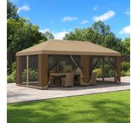 Gazebo de jardín con paredes de malla negra y techo ventilado, estructura de acero resistente y poliéster 190 gsm color beige para terraza o patio