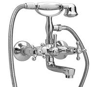 vidaXL Grifo de bañera 2 mandos + desviador y alcachofa cromado retro