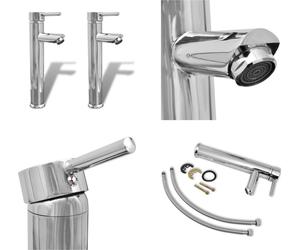 vidaXL Grifo de baño mezclador, 2 unidades, cromo - Grifo mezclador para baño - Grifos mezcladores para baño - Grifo para lavabo - Grifos para lavabo