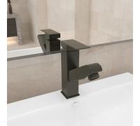 vidaXL Grifo de lavabo de baño con función extraíble negro 157x172 mm