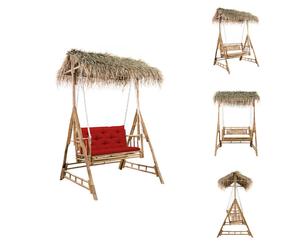 vidaXL Hamaca estilo Hollywood con hojas de palmera y cojín, 202 cm, bambú - Hamacas estilo Hollywood