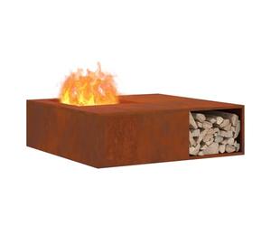 vidaXL Hoguera Marrón 100 x 100 x 30 cm Acero autopatinable, Chic fogón Cuadrado para jardín y terraza, diseño de Metal Moderno, Resistente al Calor, Ideal para reuniones al Aire Libre