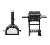 vidaXL Horno para pizza y barbacoa al aire libre 3 en 1 negro