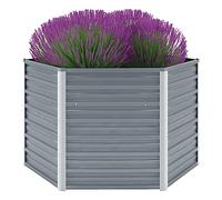 vidaXL Huerto Elevado Hexagonal de Acero Galvanizado 129x129x77 cm, Gris, Jardinera con Fondo Abierto, Resistente a la Intemperie, para Vegetales, Hierbas y Jardín