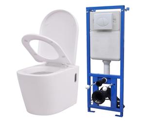 vidaXL Inodoro Colgante Pared Cisterna Oculta Cerámica Retrete Váter WC Color Blanco, Negro, y mas